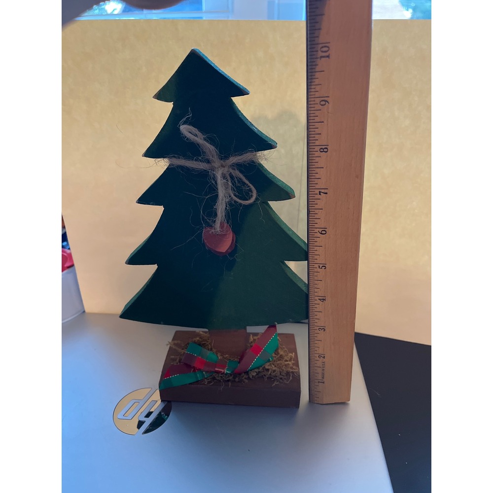 Rustic Wooden Christmas Tree Tabletop Decor Green Farmhouse Holiday Figurine